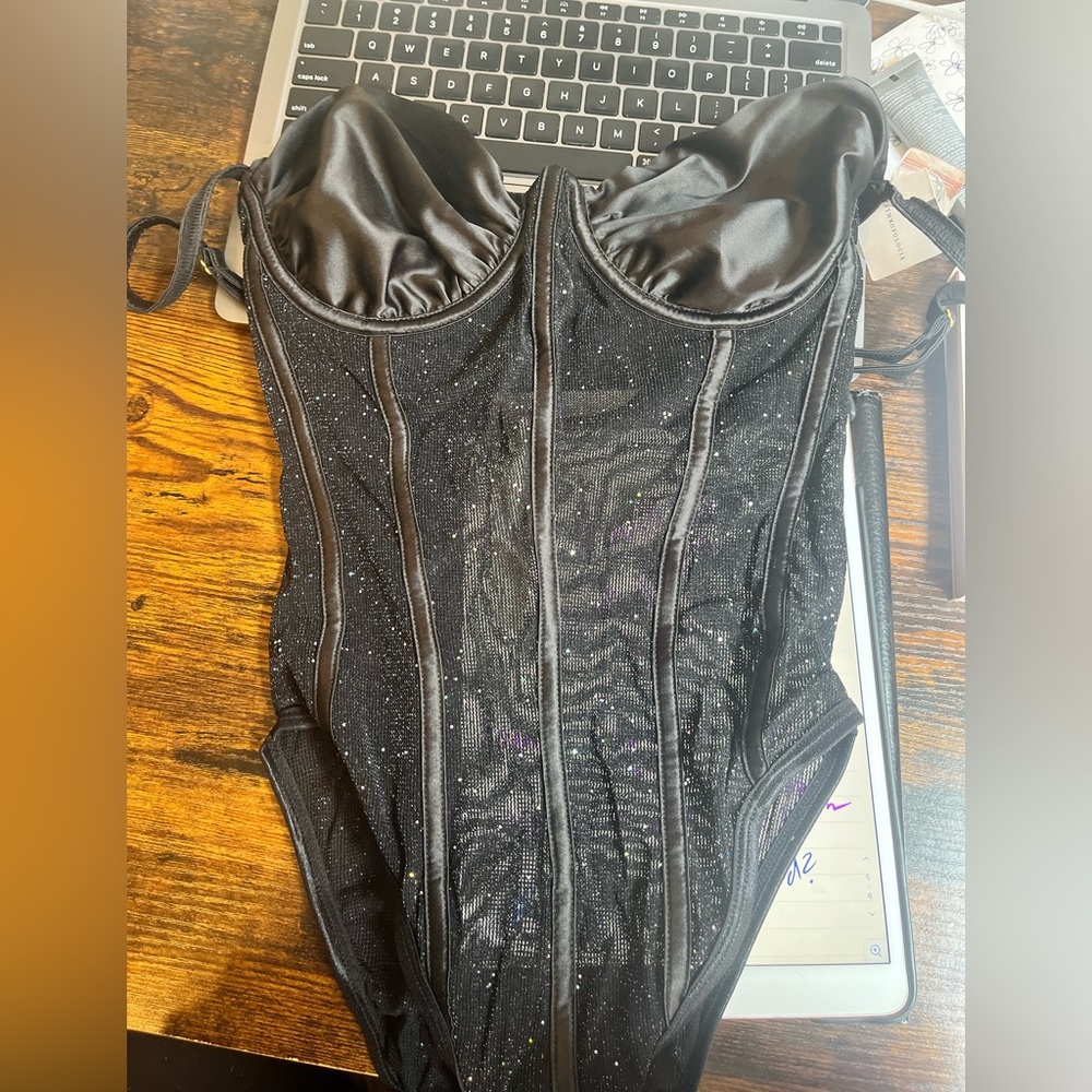 Sparkle mesh corset bodysuit